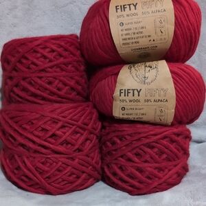 Lion Brand Fifty Fifty Red Yarn
